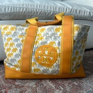 Tory Burch Yellow and Gray Elephant Tote